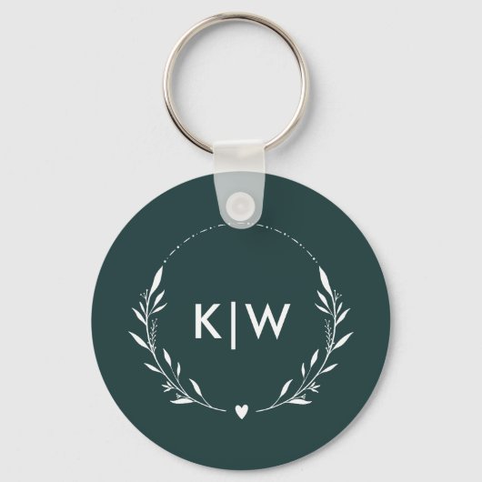 Bos groen en wit | Monogram moderne Initialen Sleutelhanger (Voorkant)