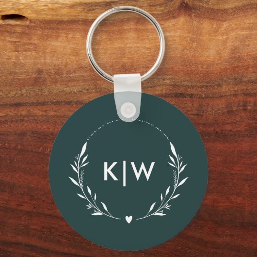 Bos groen en wit | Monogram moderne Initialen Sleutelhanger (Voorkant)