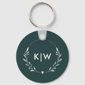 Bos groen en wit | Monogram moderne Initialen Sleutelhanger (Achterkant)
