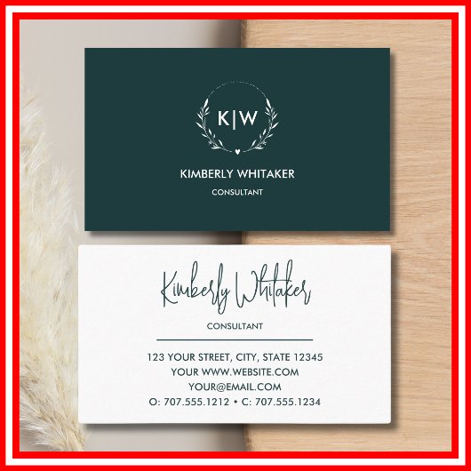 Bos groen en wit | Monogram moderne Initialen Visitekaartje