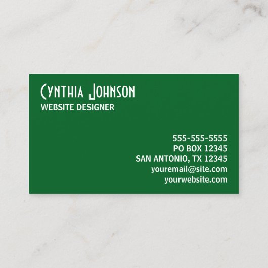 Bos groen en wit retro vet visitekaartje (Achterkant)