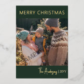 Bos Groen & Goud Kerst Foto Folie Feestdagenkaart (Voorkant)
