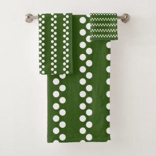 Bos Groen: Klein wit Polka Dot Patroon Bad Handdoek