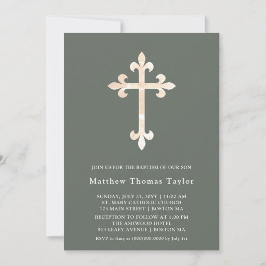 Bos Groen Kruis Doop Uitnodiging (Voorkant)