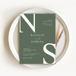 Bos Groen Minimalistisch Elegant Bold Initiaal Wed Kaart