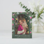 Bos Groen Roze Botanische Boog 1 Foto Kerstmis Briefkaart (Staand voorkant)