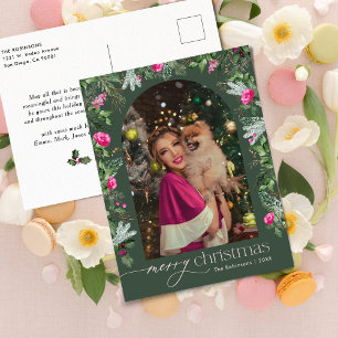 Bos Groen Roze Botanische Boog 1 Foto Kerstmis Briefkaart