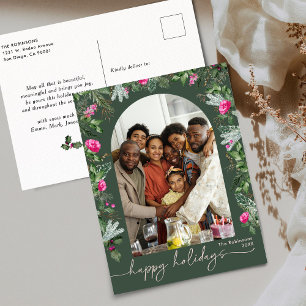 Bos groen roze botanische boog 1 foto vakantie briefkaart