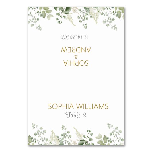 Bos groen rustiek hout bruiloft plaats kaart (Voorkant)