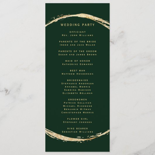 Bos Groen Rustieke Gouden Cirkel Ampersand Bruilof Programmakaart (Achterkant)