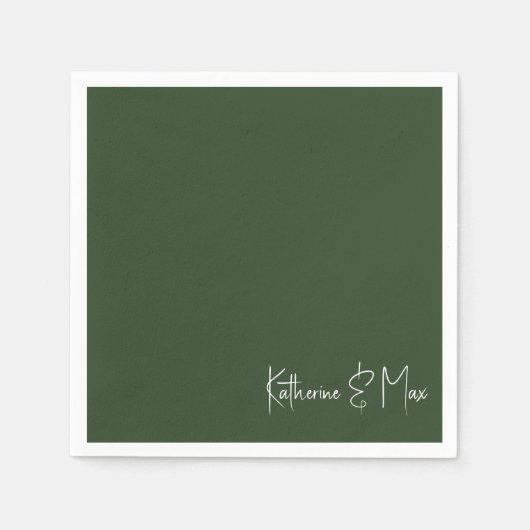 Bos Groen Script Namen Bruiloft Cocktail Servet (Voorkant)