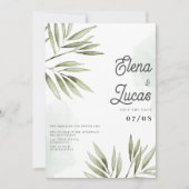 Bos groen tropische waterverf verlaat bruiloft kaart (Voorkant)