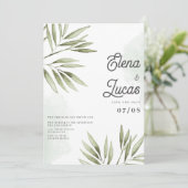 Bos groen tropische waterverf verlaat bruiloft kaart (Staand voorkant)