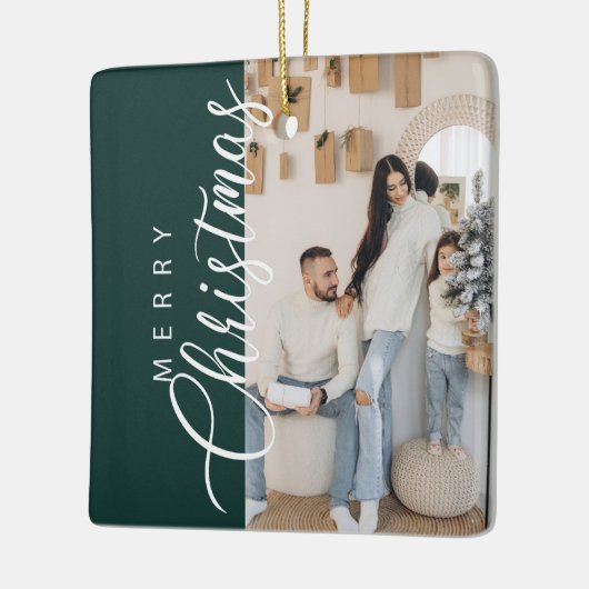 Bos Groen Vrolijk Kerstfeest Foto Keramisch Ornament (Links)