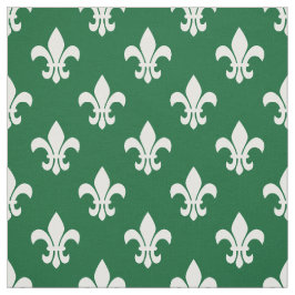 Bos groen, wit Fleur de Lis patroon Stof