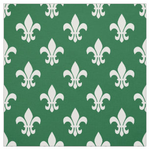 Bos groen, wit Fleur de Lis patroon Stof