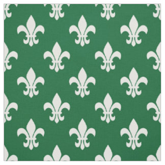 Bos groen, wit Fleur de Lis patroon Stof