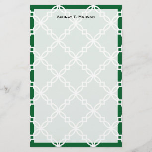 Bos Groen Wit Groot Fancy Quatrefoil Patroon Briefpapier