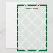Bos Groen Wit Groot Fancy Quatrefoil Patroon Briefpapier (Voorkant / Achterkant)