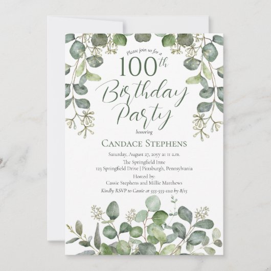 Bos Groen Zaad Eucalyptus 100ste Verjaardagsfeest Kaart (Voorkant)