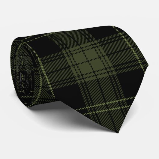 Bos Groen Zwart - Tartan Plaid Pattern Stropdas (Opgerold)