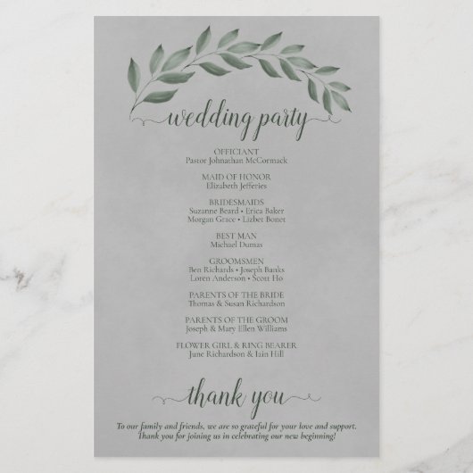 Bos Groene Bladeren op Grijs Budget Bruiloft Progr (Achterkant)