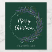 Bos Groene Botanische krans Vrolijk Kerstfeest Wijn Etiket (Enkel label)