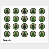Bos Groene Buffel Plaid Border Kerstboom Ronde Sticker (Vel)
