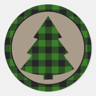 Bos Groene Buffel Plaid Border Kerstboom Ronde Sticker