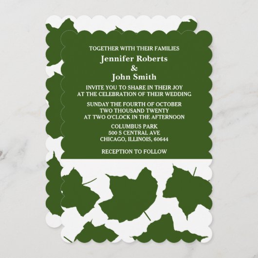 Bos Groene Herfst Leaf Wit SCallopped Edge 2024 Kaart (Voorkant / Achterkant)