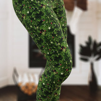 Bos Groene Kerstboom Gouden Sterpatroon Leggings