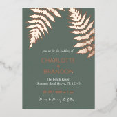 Bos groene varens buiten bruiloft goud folie uitnodiging (Voorkant)
