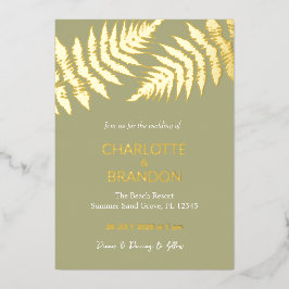Bos groene varens buiten bruiloft goud folie uitnodiging