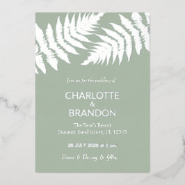 Bos groene varens buiten bruiloft zilver folie uitnodiging