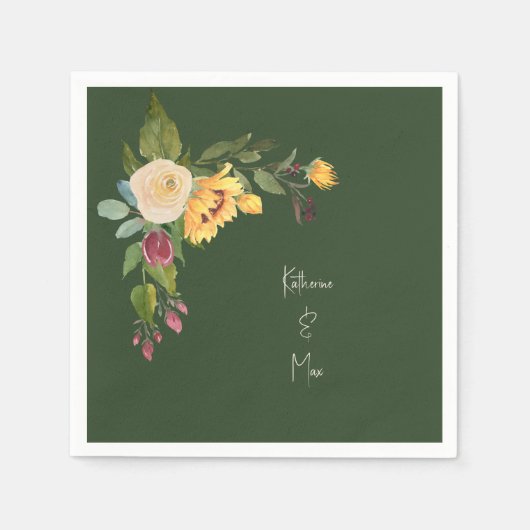 Bos Groene Zonnebloem Bruiloft Cocktail Servet (Voorkant)