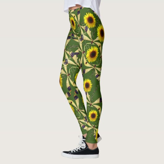 Bos Groene Zonnebloem Dragenfly Leggings (Links)