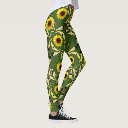 Bos Groene Zonnebloem Dragenfly Leggings (Rechts)