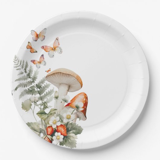 Bos herfst klein paddenstoel baby shower papieren bordje (Voorkant)