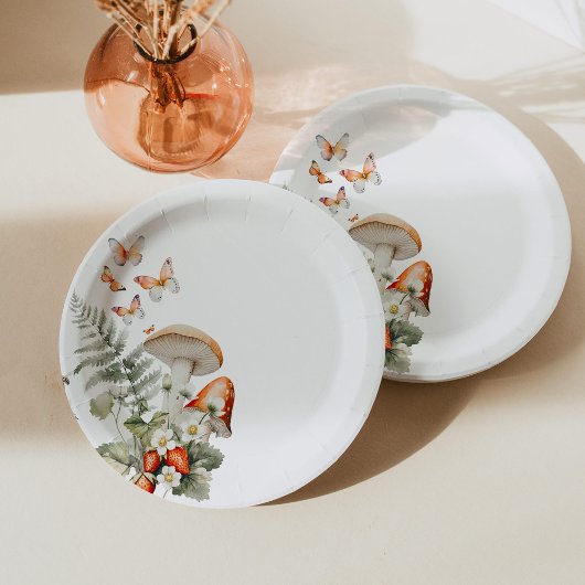 Bos herfst klein paddenstoel baby shower papieren bordje