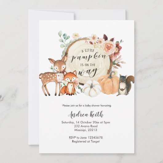 Bos herfst pompoen verbrand oranje babyshower kaart (Voorkant)