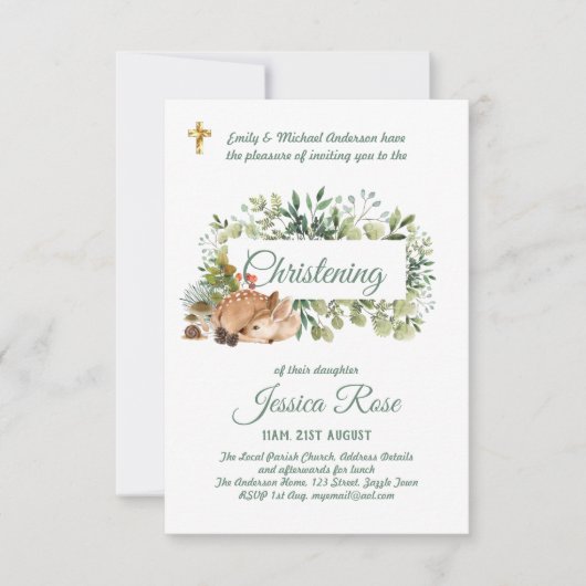 Bos hert doop uitnodiging doopfeest (Voorkant)