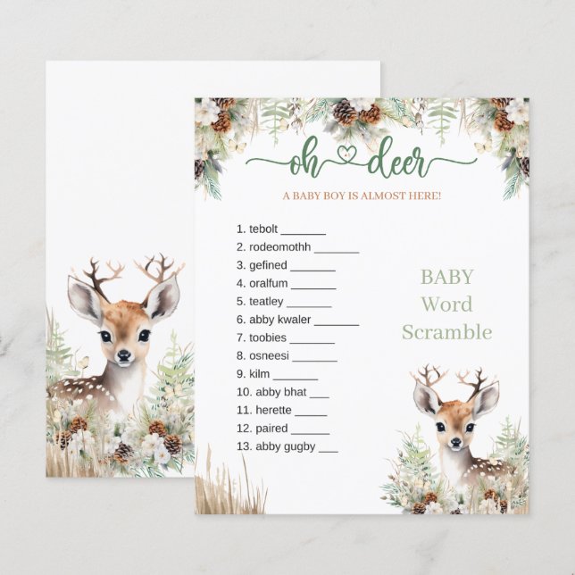Bos Herten Baby Shower Jongensspel (Voorkant / Achterkant)