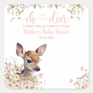 Bos Herten Baby Shower Meisje Vierkante Sticker