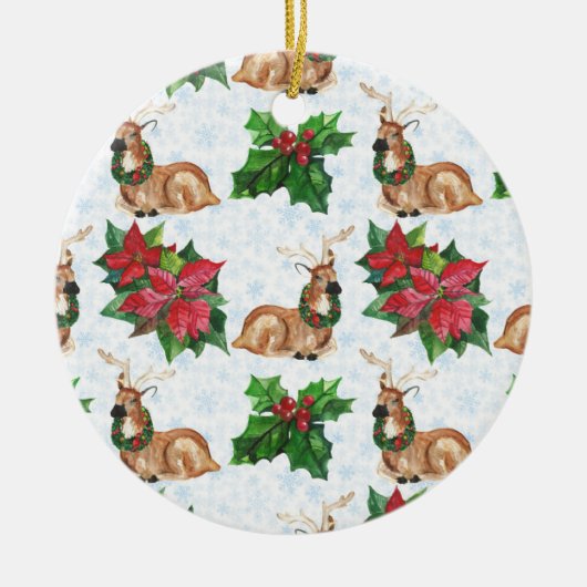 Bos herten in watercolor kerst keramisch ornament (Voorkant)
