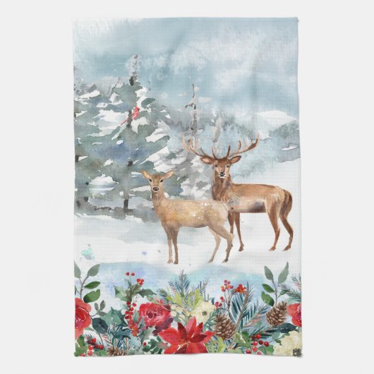 Bos Herten Kerstmis Theedoek (Verticaal)