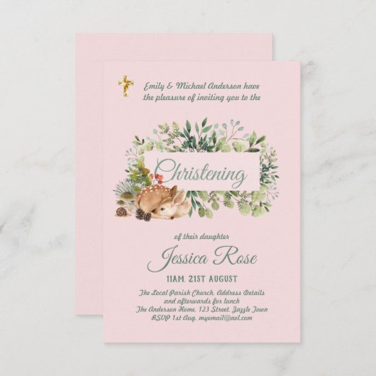 Bos herten meisjes doop uitnodigingen Doopfeest (Voorkant / Achterkant)