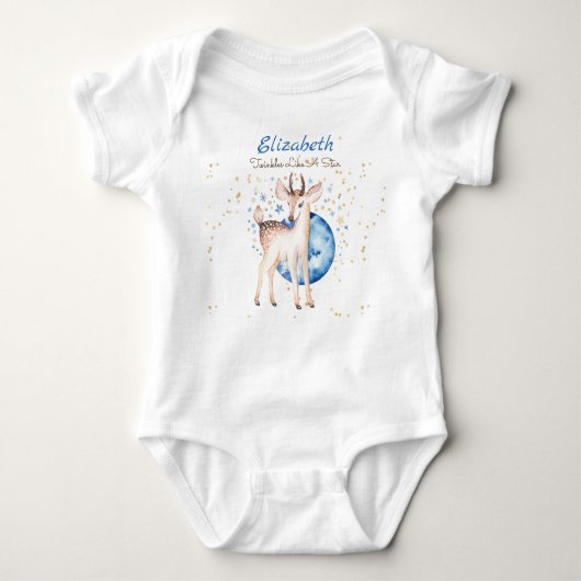 Bos Herten Twinkelende Sterren Baby NAAM Cadeau Bl Romper (Voorkant)