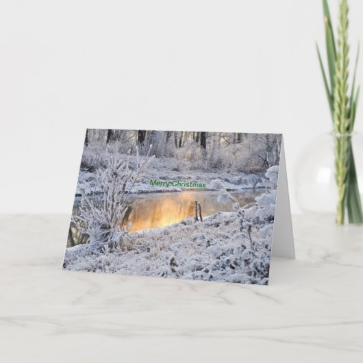 Bos het meer Vrolijke Kerstkaart van de sneeuw Feestdagen Kaart (Voorkant)