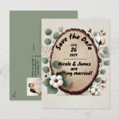 Bos Hout Eucalyptus Katoen Rustiek Bewaar de Datum Aankondigingskaart (Voorkant / Achterkant)