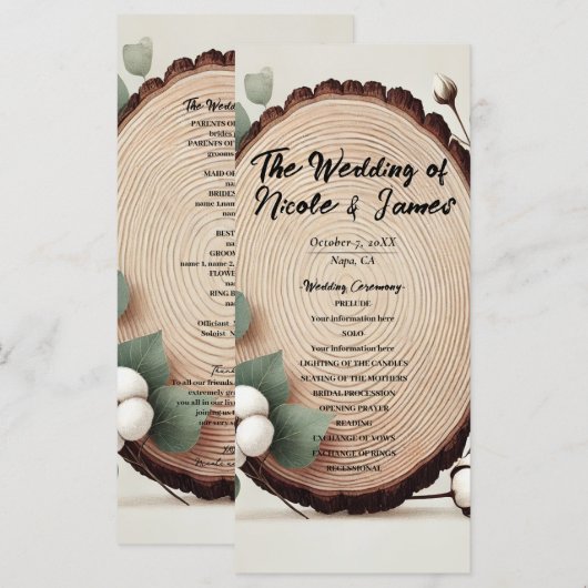 Bos Hout Eucalyptus Katoen Rustiek Programma Programmakaart (Voorkant / Achterkant)